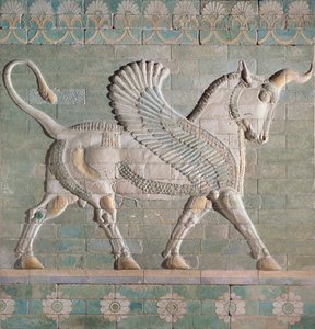 00353 Vinget okse, persisk, fra Susa, Achaemenid-dynastiet, ca. 500 f.Kr. (glaserte fliser)
