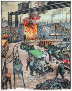 En bilutladning i USA. 1924 (illustrasjon) av . .