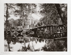 En militærbro over Chickahominy, Virginia, USA, ca 1862 av Ferdinand Georg Waldmuller