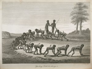 Aboriginal menn som imiterer hunder, Australia av Frederick (attr. to) Barnard