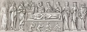 Etter basrelieffet på graven til prinsesse Elisabeth av Ungarn (1207 - 1231) publiserte en katolsk helgen, fra 'Militært og religiøst liv i middelalderen' av Paul Lacroix London ca. 1880 av Ferdinand Georg Waldmuller