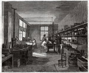Atelier de galvanoplastie. Galvaniseringsverksted. av Frederick (attr. to) Barnard