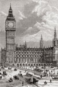 Big Ben and the Houses of Parliament, London, England, sett her på 1800-tallet. av . .