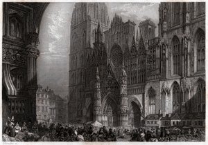 Cathedrale de Rouen, rundt 1850 (gravering) av . .