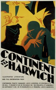 Kontinent via Harwich', LNER-plakat av Ferdinand Georg Waldmuller