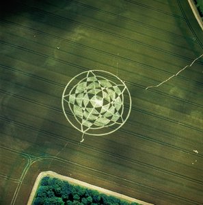 Kornsirkel i hveteåker, Avebury Henge, Wiltshire, 22. juni 2002 (flyfoto) av Ferdinand Georg Waldmuller