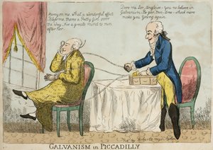 Elektroterapi 'Galvanism in Piccadilly', ca 1800 av Frederick (attr. to) Barnard