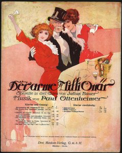 Elegant mann omgir vakre kvinner i Belle Epoque. ca. 1913 (illustrasjon) av . .