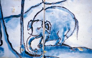 Elefant, azulejos fliser, Palace of Marquises of Fronteira, Lisboa, Portugal, Detalj