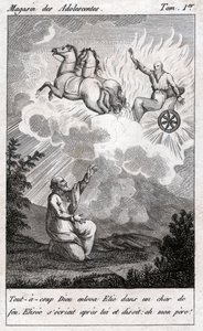 Elijah tar av til himmelen, rundt 1880 (gravering) av . .