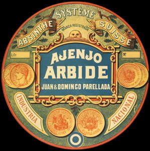 Etikett av det argentinske absintmerket Ajenjo Arbide av Frederick (attr. to) Barnard