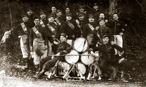 Fanfare av det 122. franske infanteriregimentet under den første verdenskrig 14-18 (s/hv-bilde) av . .
