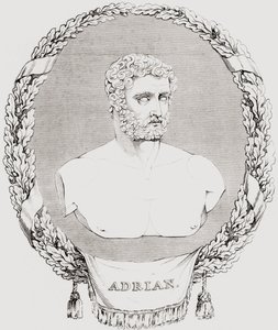 Hadrian, Publius Aelius Trajanus Hadrianus Augustus (76 – 138), romersk keiser, fra 'The Historic Gallery of Portraits and Paintings', utgitt 1808 av Ferdinand Georg Waldmuller