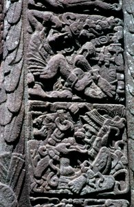 Hieroglyfer på Stela D ved Quirigua, Izabal, Guatemala, sen klassisk periode, ca. 600-900 e.Kr. (bilde) av Hippolyte Lalaise Devéria