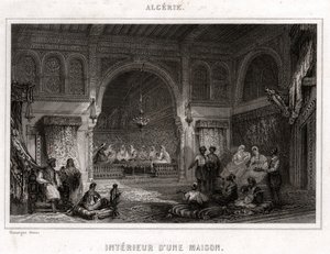 Interiør i Algerie, rundt 1840 (gravering) av . .