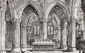 Interiør av Rosslyn Chapel, Roslin, Midlothian, Skottland. av . .
