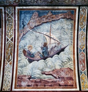 Jesus beroligende storm, freskomaleri på hvelvet til kirken i Thari-klosteret, Rhodos-øya, Hellas av Georg Carl Heinrich Dollmann