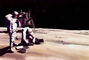 Manned Space Flight, USA, Apollo, General Artists inntrykk av astronauter som jobber på månen av Ferdinand Georg Waldmuller