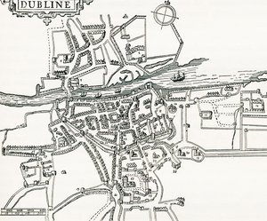 Kart over Dublin, Irland i 1610, fra Our Own Country publisert 1898 av Ferdinand Georg Waldmuller