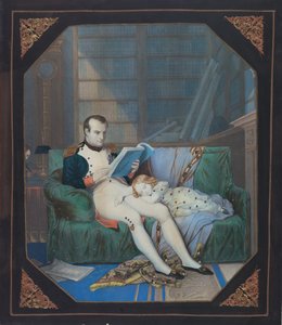 Napoleon i hans studie med kongen av Roma, ca. 1860 (litografi) av . .