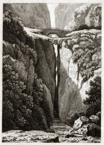 Natural Bridges of Icononzo, Colombia. ca. 1840 (gravering) av . .