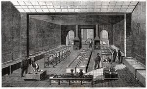 Ouvriers dans l'orfevrerie. Arbeidere i sølvsmed. av Frederick (attr. to) Barnard