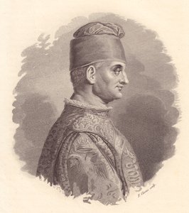 Portrett av hertugen av Milano, Filippo Maria Visconti (1392-1447), kobberstikk av F Clerici fra portrett utgitt av Antonio Campo