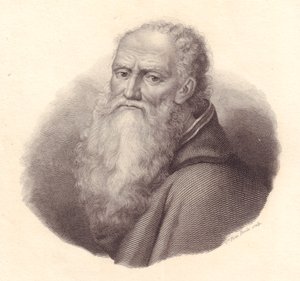 Portrett av den italienske maleren Bernardino Luini (cirka 1481-1532), kobberstikk av Caterina Piotti-Pirola fra selvportrett av Luini