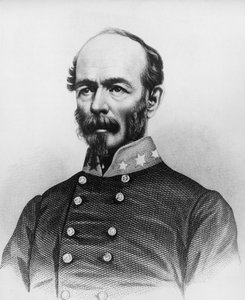 Portrett av Joseph Eggleston Johnston (1807-1891), offiser i den amerikanske hæren under den meksikansk-amerikanske krigen, Seminole-krigene og den amerikanske borgerkrigen, gravering av William Walcutt
