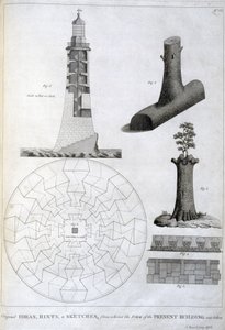 Foreløpige skisser av Smeatons Eddystone fyrtårn, ca 1756 av Ferdinand Georg Waldmuller