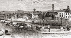 Shandon ved elven Lee, County Cork, Irland på slutten av 1800-tallet, fra Our Own Country publisert 1898 av Ferdinand Georg Waldmuller