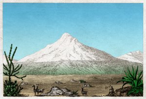 Chimborazo-vulkanen fra platået i Tapia, Ecuador. rundt 1840 (gravering) av . .