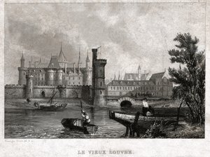 Det gamle Louvre, begynnelsen av 1800-tallet (gravering) av . .