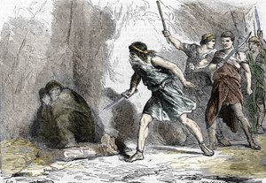 Nerons selvmord, 9. juni 68. 1800-tallet (gravering) av . .
