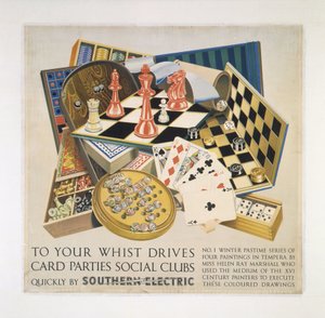 "Til whist Drives, kortfester, sosiale klubber", SR-plakat av Frederick (attr. to) Barnard