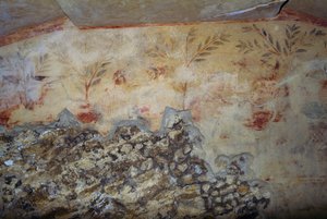 Trær, freskomalerier, Tomb of Blue Demons, Necropolis of Tarquinia (UNESCOs verdensarvliste, 2004), Lazio, Italia, etruskisk sivilisasjon, 5. århundre f.Kr. (bilde) av Georg Carl Heinrich Dollmann
