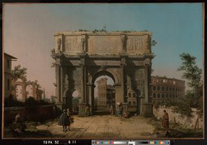 Utsikt over Konstantinbuen med Colosseum av Canaletto