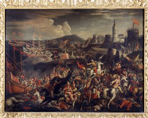 Angrep av saracenerne på øya Malta, forsvart av Knights Hospitaller i 1565 av Italian School