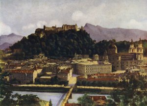 En utsikt over Salzburg og Hohen-Salzburg, Østerrike av after A. Langfier