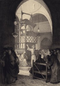Jesus i synagogen av after Albert Robida