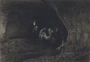 Jesus la seg i graven av after Albert Robida
