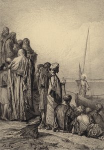 Jesus underviser i et skip av after Albert Robida