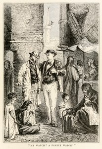 Min klokke? En familieklokke!, fra Around the World in Eighty Days av Jules Verne (1828-1905), gravert av Louis Dumont (f.1822), 1873