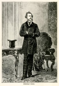 Phileas Fogg, fra Around the World in Eighty Days av Jules Verne (1828-1905), gravert av Louis Dumont (f.1822) 1873