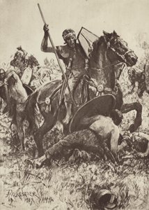 Auxiliary Cavalry angriper tyske stammemenn av after Amedee Forestier
