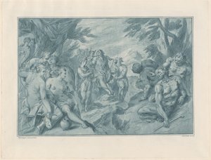 Den musikalske konkurransen mellom Apollo og Pan av after Bartholomaeus Spranger Andrea Scacciati