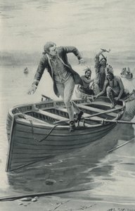 Kaptein James Cook hopper ut av båten sin mens de røde indianerne hopper inn
