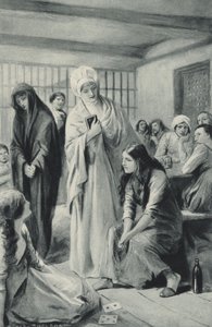 Elizabeth Fry går fritt inn og ut av fangehullene i Newgate av after Charles Mills Sheldon