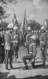 Kong Edward presenterer farger til Royal Welsh Fusiliers, 16. august 1880