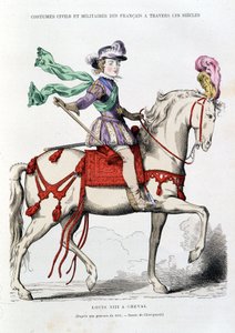 Ludvig XIII til hest fra en gravering fra 1615 - Tegning av Chevignard. av after Chevignard